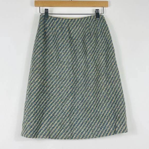 jaeger Dresses & Skirts - Jaeger London Skirt Womens 8.5 Small Blue Cream Stripe Vintage British Mod Tweed